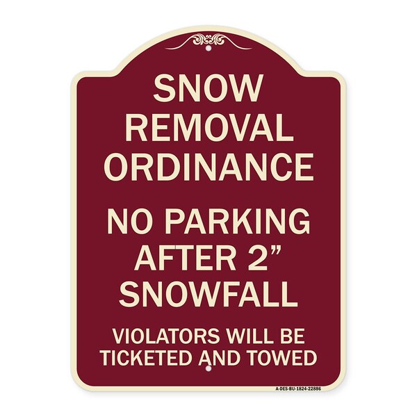 Snow Removal Ordinance No Parking After 2 Snowfall Heavy-Gauge Alum Sign, 24" x 18", BU-1824-22886